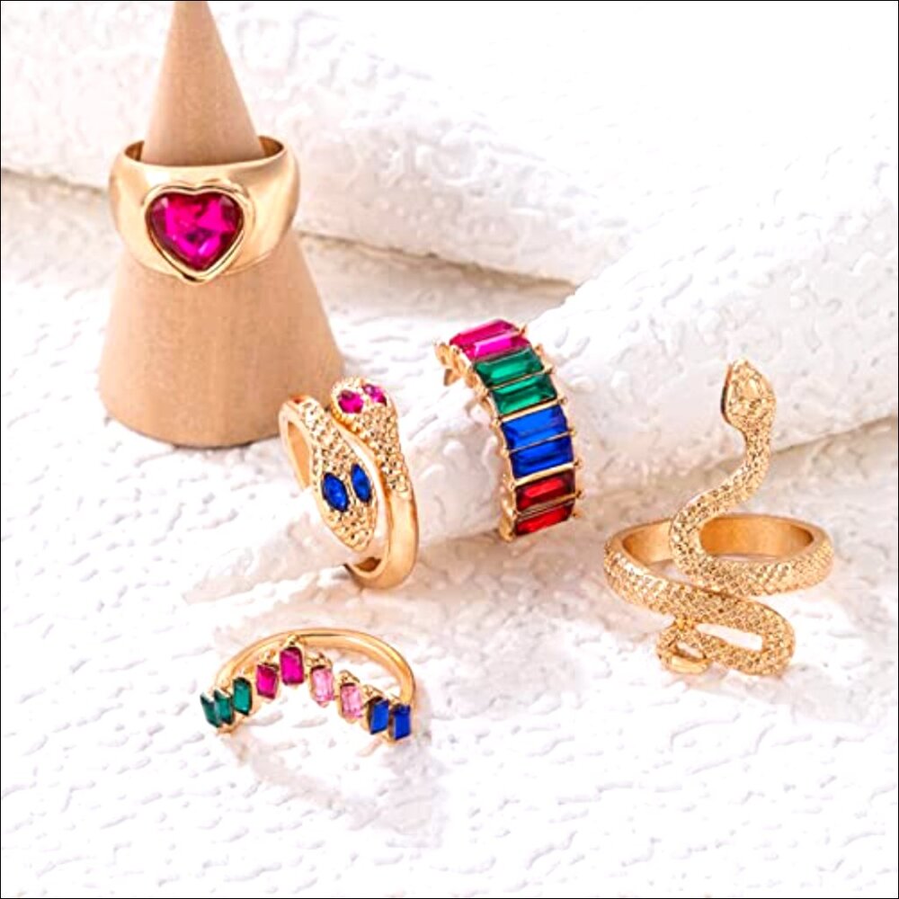 Adjustable Stackable Rings Set Star Moon Heart Bo… - image 4